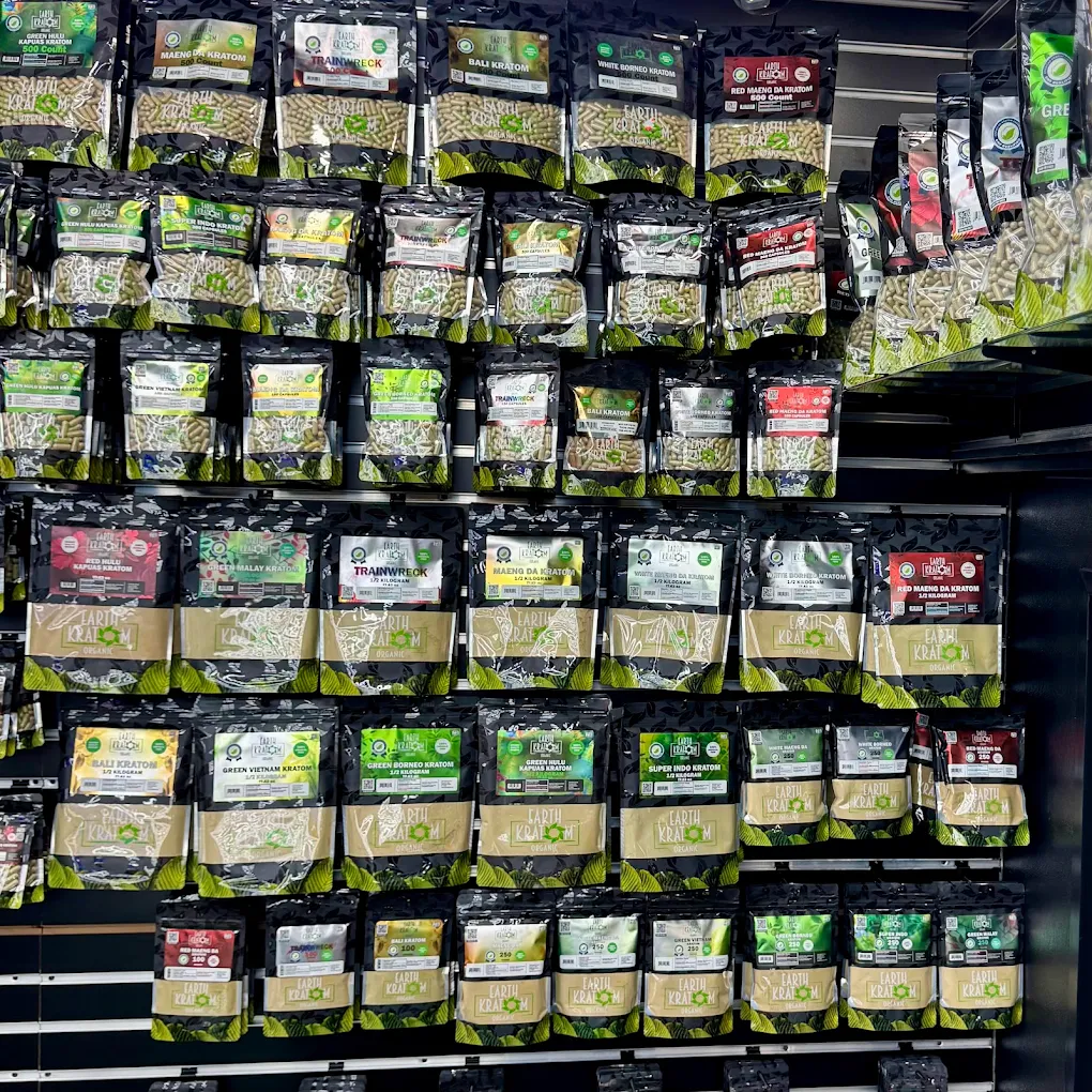 Earth Kratom wall at EZ Smoke House Hampton VA